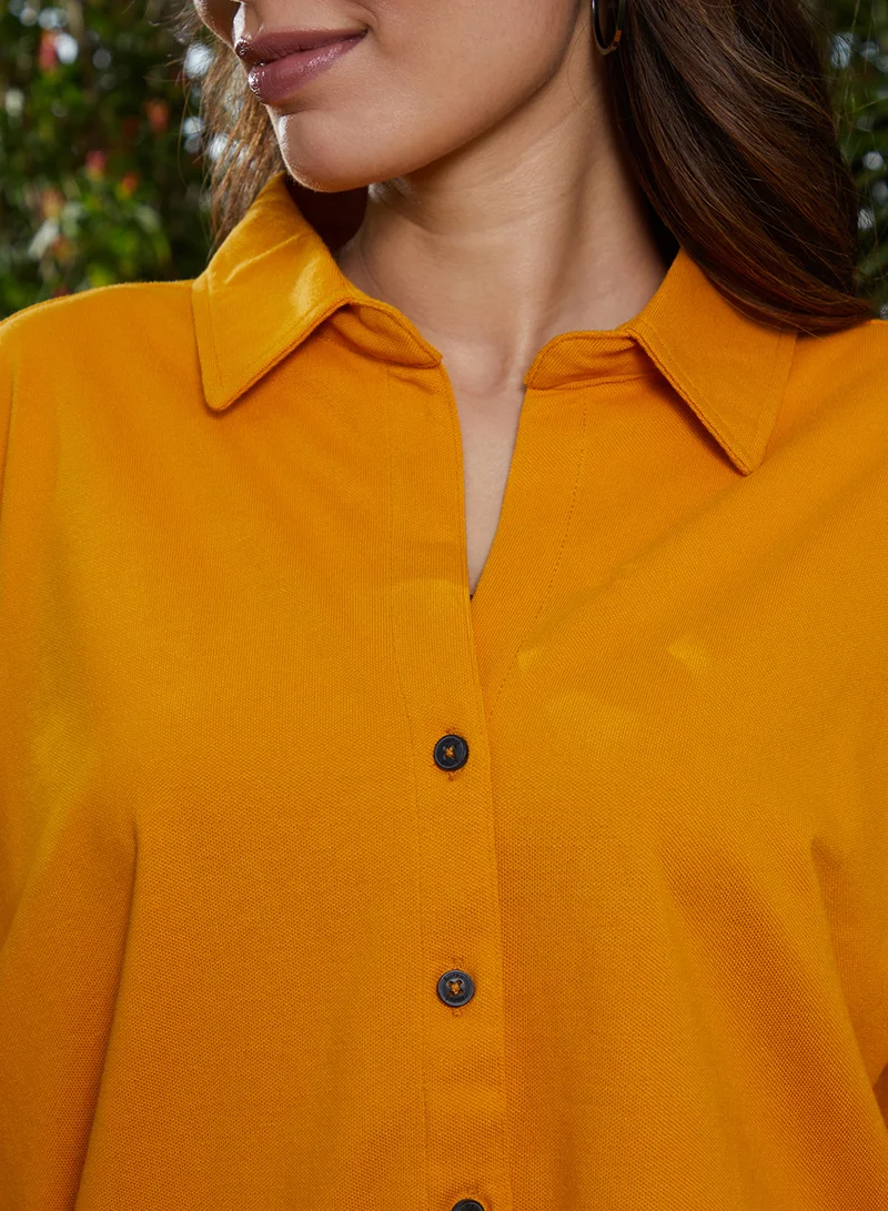 Pinacolada  Women's Amber Yellow Solid Oversized Shirt For Casual Wear | Spread Collar | Long Cuffed Sleeves | Button Closure | Shirt Crafted With Comfort Fit For Everyday Wear for Women | Best Price UAE
